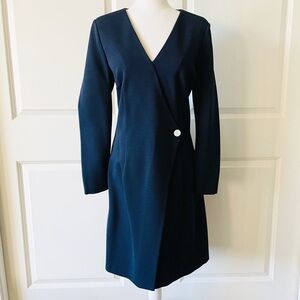 Diane Von Furstenberg Navy Long Sleeve V-Neck Side Button Dress Size 12
